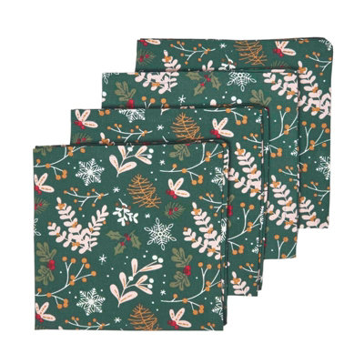 Homescapes Festive Forest Green Christmas Napkins, Set of 4