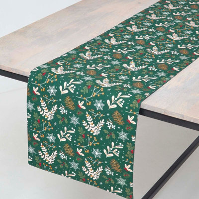 Homescapes Festive Forest Green Christmas Table Runner 35 x 180 cm