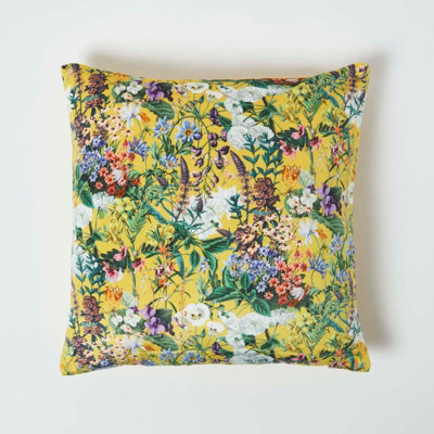 Homescapes Floral Botanical Garden Yellow Cushion 46 x 46 cm