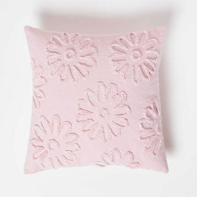 Homescapes Floral Daisy Lilac Tufted Cotton Cushion 45 x 45 cm
