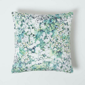 Homescapes Floral Garden Green Velvet Cushion 46 x 46 cm