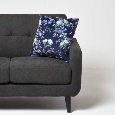 Homescapes Floral Midnight Garden Purple Filled Velvet Cushion 46 x 46 cm