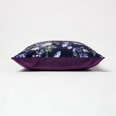 Homescapes Floral Midnight Garden Purple Filled Velvet Cushion 46 x 46 cm
