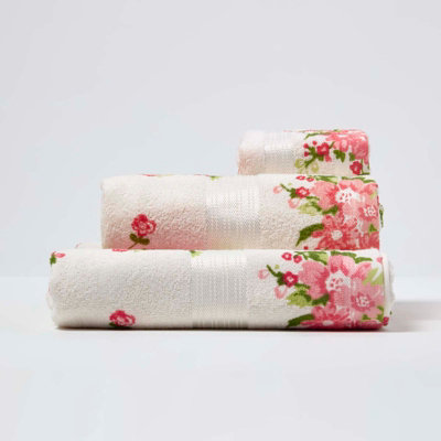 Homescapes Floral Printed Cream Bath Sheet 100% Cotton