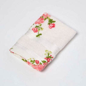 Homescapes Floral Printed Cream Face Cloth 100% Cotton