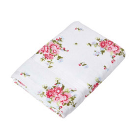 Homescapes Floral Printed White Bath Sheet 100% Cotton