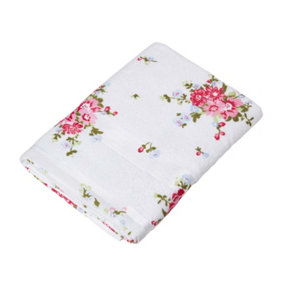 Homescapes Floral Printed White Bath Towel 100% Cotton