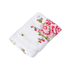 Homescapes Floral Printed White Hand Towel 100% Cotton