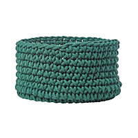 Homescapes Forest Green Cotton Knitted Round Storage Basket, 37 x 21cm