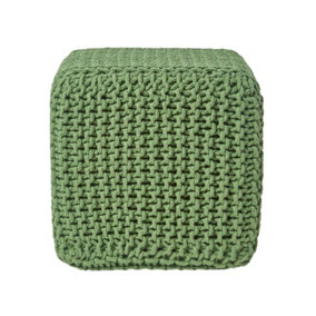Homescapes Forest Green Cube Cotton Knitted Pouffe Footstool