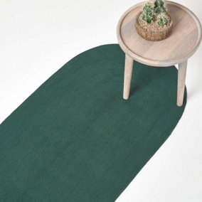 Homescapes Forest Green Handmade Woven Braided Oval Hallway Rug, 66 x 200 cm