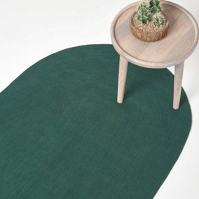 Homescapes Forest Green Handmade Woven Braided Oval Rug, 110 x 170 cm