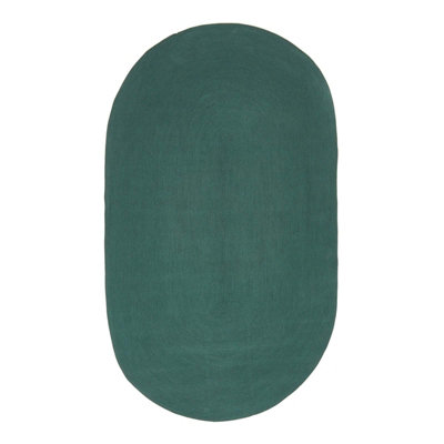 Homescapes Forest Green Handmade Woven Braided Oval Rug, 50 x 80 cm