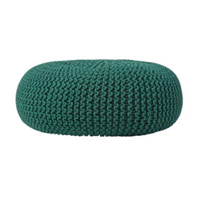 Homescapes Forest Green Large Round Cotton Knitted Pouffe Footstool
