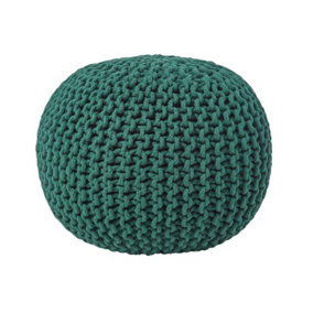 Homescapes Forest Green Round Cotton Knitted Pouffe Footstool