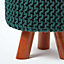 Homescapes Forest Green Tall Cotton Knitted Footstool on Legs