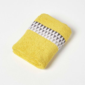 Homescapes Geometric 100% Cotton Hand Towel, Ochre