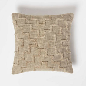 Homescapes Geometric Beige Tufted Cotton Cushion 45 x 45 cm
