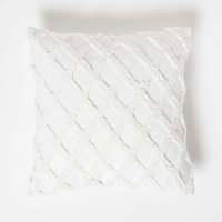Homescapes Geometric Diamond White Tufted Cotton Cushion 45 x 45 cm