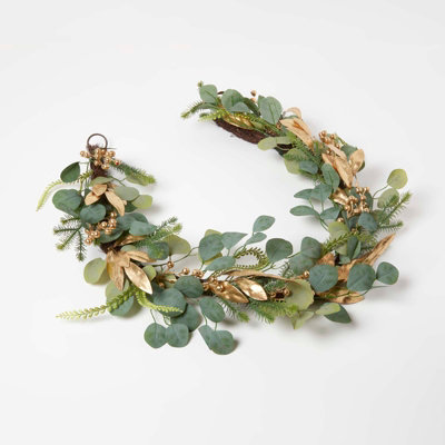 Homescapes Gold & Green Eucalyptus Christmas Garland, 152 cm Price Comparisons | Compare The Build