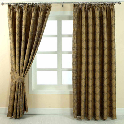 Homescapes Gold Jacquard Curtain Abstract Aztec Design Fully Lined with ...