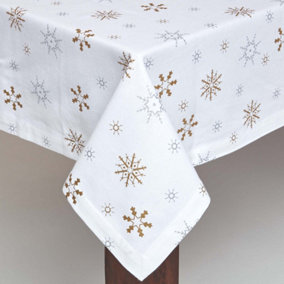 Homescapes Gold Snowflake Christmas Tablecloth 137 x 137 cm