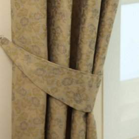 Homescapes Gold Vintage Floral Jacquard Curtain Tie Back Pair