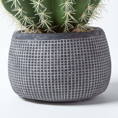 Homescapes Golden Barrel Artificial Cactus in Textured Stone Grey Pot, 38 cm Tall