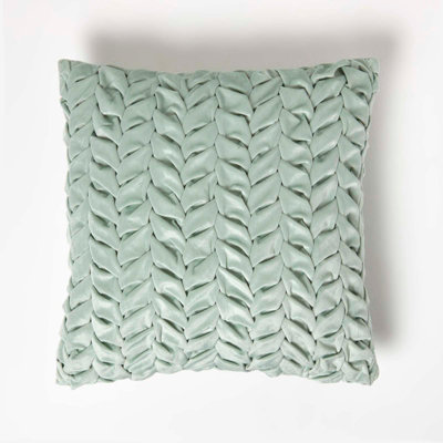 Homescapes Grace Pleated Green Velvet Cushion