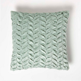Homescapes Grace Pleated Green Velvet Cushion