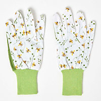 Homescapes Green and White Gardening Gloves with Floral Bee Design