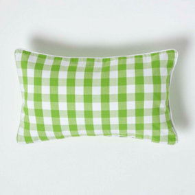 Homescapes Green Block Check Cotton Gingham Cushion Cover, 30 x 50 cm