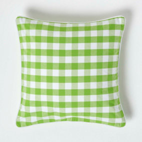 Homescapes Green Block Check Cotton Gingham Cushion Cover, 45 x 45 cm