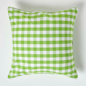 Homescapes Green Block Check Cotton Gingham Cushion Cover, 60 x 60 cm