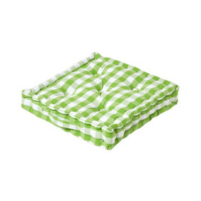 Homescapes Green Block Check Cotton Gingham Floor Cushion, 40 x 40 cm