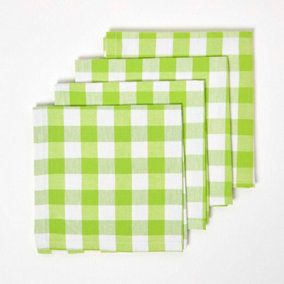 Homescapes Green Block Check Cotton Gingham Napkins, Set of 4