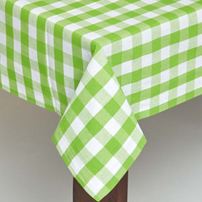 Homescapes Green Block Check Cotton Gingham Tablecloth, 137 x 178 cm