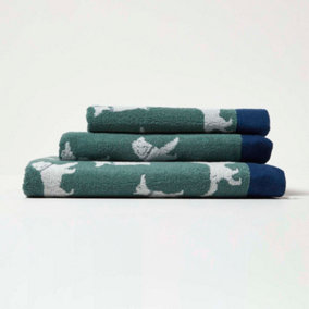 Homescapes Green Dog Pattern 100% Cotton Hand Towel