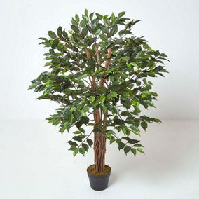 Homescapes Green Ficus Tree Artificial Plant with Twisted Real Wood Stem, 4 Ft