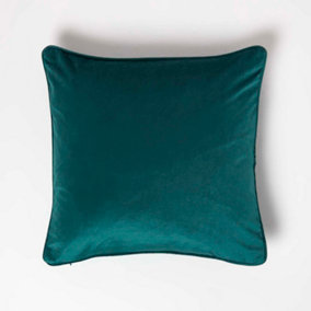 Homescapes Green Filled Velvet Cushion with Piped Edge 46 x 46 cm