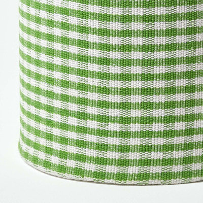 Homescapes Green Gingham Check Round Pouffe Cotton 40 x 42 cm