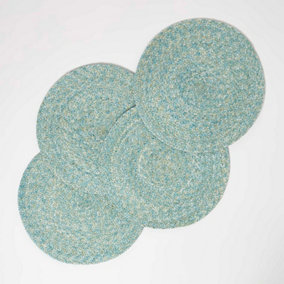 Homescapes Green Handwoven Round Placemats Set of 4