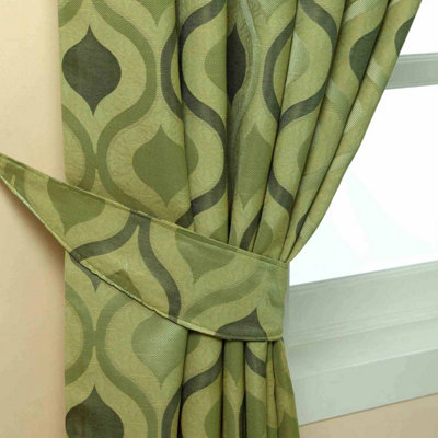 Homescapes Green Modern Wave Jacquard Curtain Tie Back Pair | DIY At B&Q