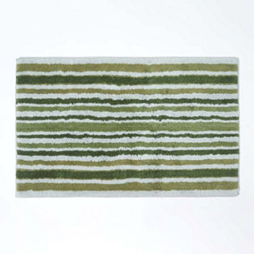 Homescapes Green Stripe Cotton Bath Mat