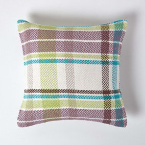 Homescapes Green Tartan 100% Cotton Falun Cushion Cover, 45 x 45 cm