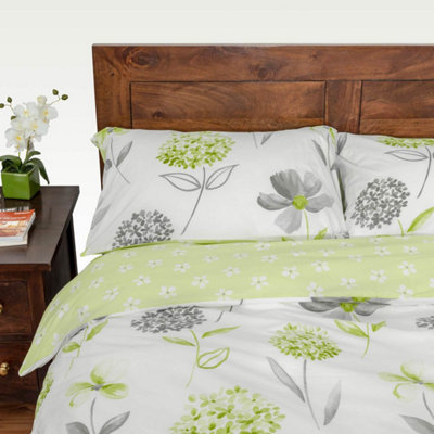 Homescapes Green, White and Grey Floral Duvet Cover Set, Double