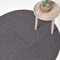 Homescapes Grey and Black Handmade Woven Braided Rug, 120 cm Round