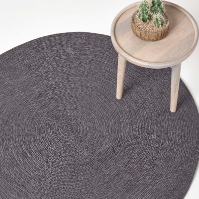 Homescapes Grey and Black Handmade Woven Braided Rug, 120 cm Round