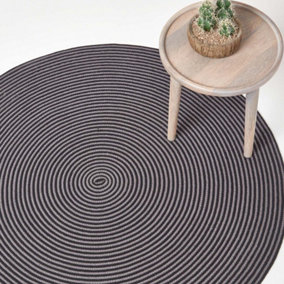 Homescapes Grey and Black Handmade Woven Spiral Braided Rug, 120 cm Round