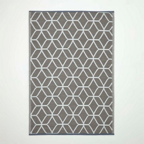 Homescapes Grey and White Geometric Pattern Reversible Outdoor Rug